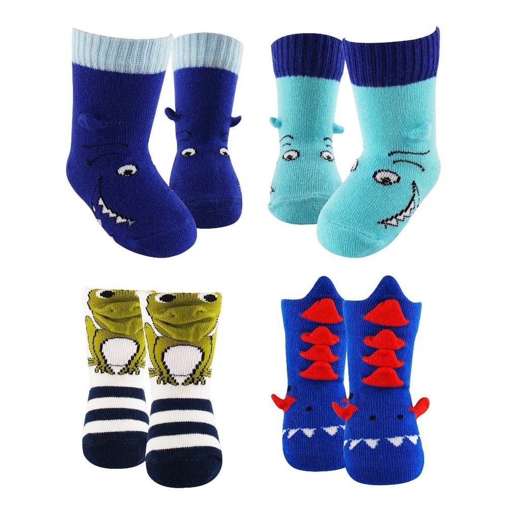 Shark, Dinosaur, Frog 3D Printed Boys Socks 4 pair